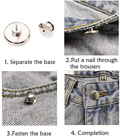 8 поставувани пинови за копчиња за фармерки, замена на копчето Eiflow Jean 4 стилови прилагодливи пинови за копче Jeanан, без шиење