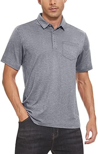 Манкомска машка поло маица со џебни кошули со краток ракав, бргу суви необични кошули за голф