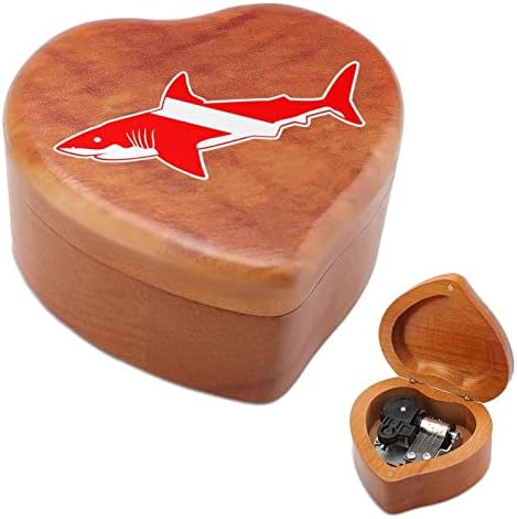 Ајкула Силуета нуркач Дрвена музичка кутија Windup Heart во облик на печатени музички кутии случај за роденден на годишнината од в Valentубените