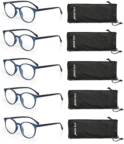 Зум на окото 5 пакувања ретро тркалезна пластична рамка за читање очила за мажи и жени, мулти -боја