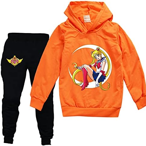 Leoorz Kids Sailor Moon потта симпатична пулвер качулка и панталони за џогирање 2 парчиња обични костуми за џемпери