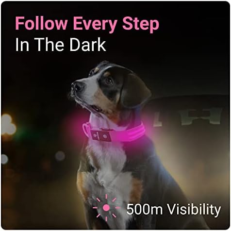 Трактивна LED Осветлување Куче Јака - 3 Светлосни Режими За Ноќно Одење, Водоотпорен, Полнење, До 10 Часа Батерија, Розова