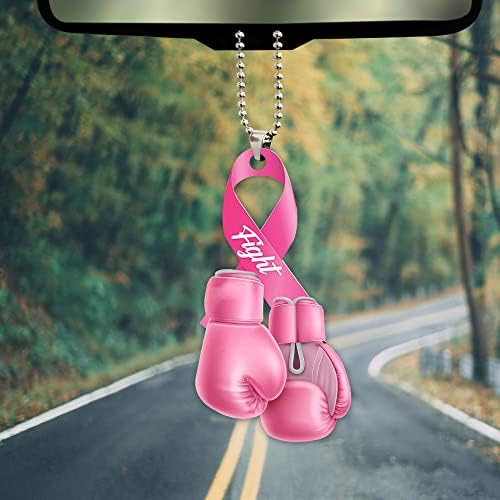 Свеста за рак на дојка Талака, розова борба со лента, преживеана девојка жена 2д рамен автомобил заден поглед на огледала Додатоци