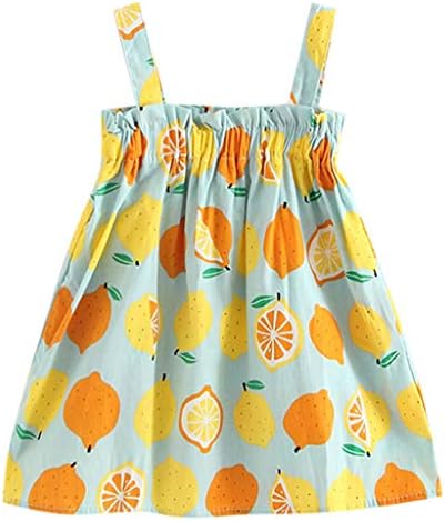 Бебе Девојка Облека Дизајнирана Се Протега Без Ракави Лимон Печатење Лента Принцеза Фустан Интегрирана Облека Сетови