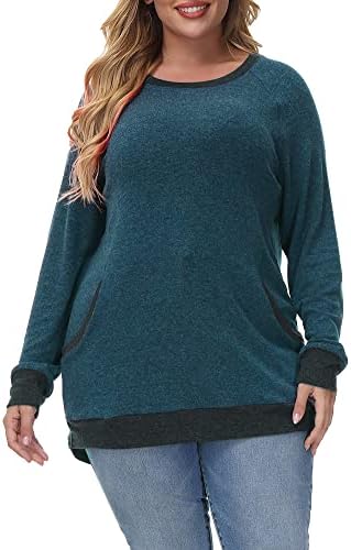 Алеграс плус големина џемпери за жени без качулка екипаж пулвер со долги ракави врвови паѓаат обична маичка за туника