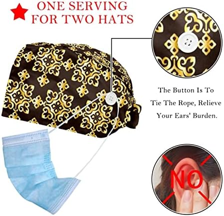 Deyya 2 пакувања Работно капаче со копче и џемпери за жени со долга коса прилагодлива вратоврска за вратоврска злато Ахантус