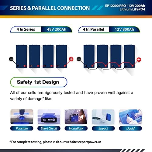 Експертска моќност 4 Пакет 12v 200AH PRO Литиум LiFePO4 Длабок Циклус Батерија На Полнење | Bluetooth &засилувач; Самозагревање | 7000