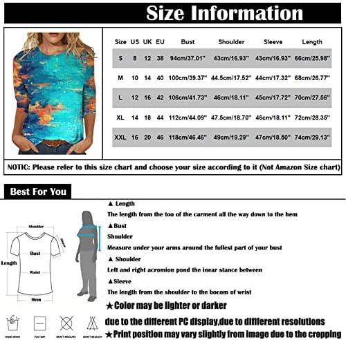 Блузи За Жени Обични Есенски Екипаж-Вратот 3/4 Ракав Елегантен Печатење Пуловер Лабава Маица