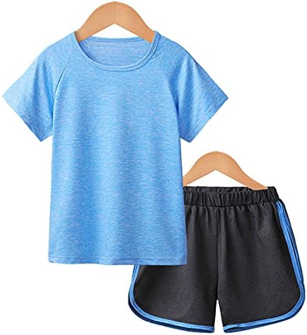 Loodgao Kids Girls Sport Tilest and Shorts Постави брзо суво 2 парчиња спортски облеки за спорт за трчање/возење велосипед