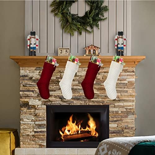 КУНИИДА Божиќни чорапи Масовно 18 инчи од слонова коска Гроздобер Крипс чорапи за семејна Божиќна декорација, 4 пакувања