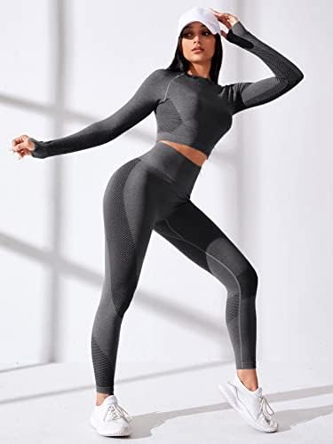 Milumia Women'sенски 2 парчиња тренинг поставува Crisscross долги ракави Топ хеланки Спортски патеки костуми