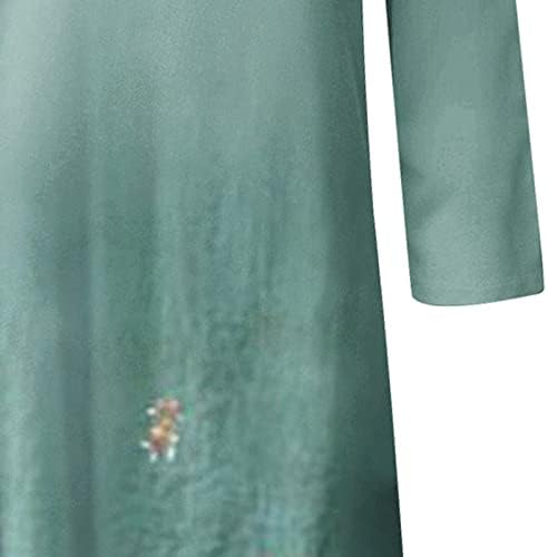 Зефотим фустани за жени 2023 година со долг ракав против вратот цветна шутница плус големина нивоа гроздобер бохо обичен макси фустан