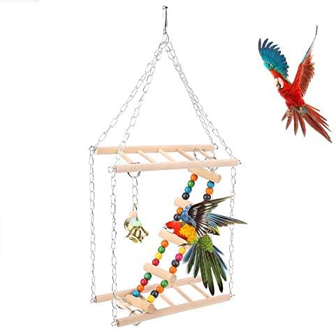 Двоен играчки за миленичиња, дрвена скала, качување по скалила, замав што виси мост хамак играчка за птици папагал играчка, боја играчка