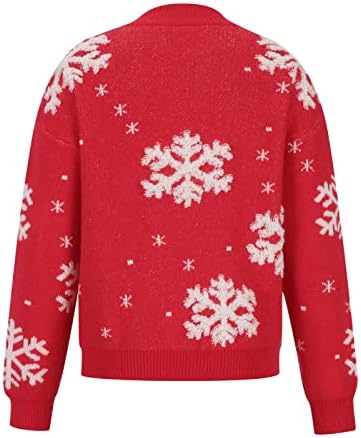 Женски Божиќен џемпер со долг ракав плетена кошула за пулвер грда Божиќна снегулка лабава џемпери џемпери џемпери