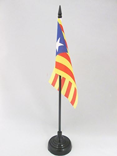 ЗНАМЕ На Аз Каталонија Tableелада Блава Знаме на Маса 4 х 6 - Независно Каталонско Биро знаме 15 х 10 см-Црн Пластичен Стап И Основа