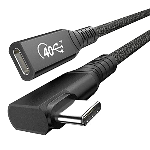 USB 4 Продолжен кабел 2FT, десен агол USB4 Thunderbolt 4/3 продолжен кабел, PD 100W Брзо полнење со 40Gbps трансфер на податоци 8K@60Hz