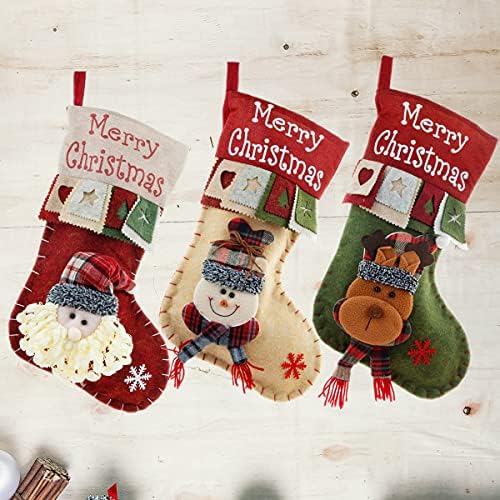 Божиќно порибување, семејни чорапи со 3Д симпатична снежна ирваси на Снежен човек Дедо Мраз, Божиќно порибување за камин новогодишна