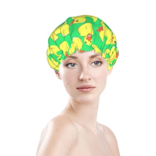 Womenените што можат да се користат затегнати капа за коса од полите, симпатична гумена патка пливање двојни слоеви водоотпорна