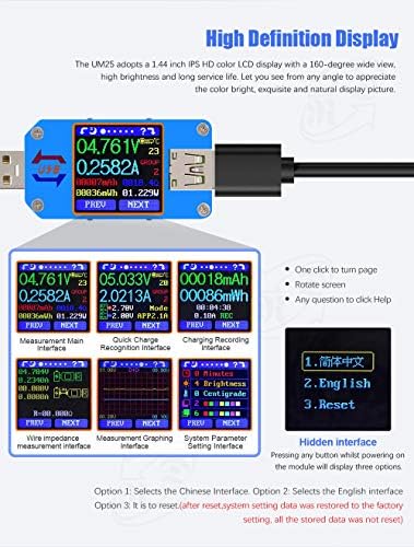 RD UM25C 1,44 инчи 5A USB 2.0 тип C Тестер напон на напон Bluetooth Bluetooth Power Power Voltmeter Ammeter Multimerat