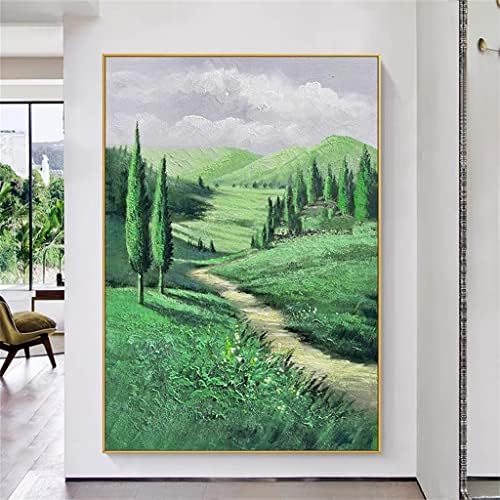Qjian рачно насликана текстура зелена пејзаж масло сликарство платно уметност слика дома декор