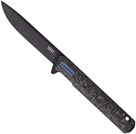 Нож за преклопување на Tekto F2 Bravo, титаниум обложен D2 челик, црна капка точка за фино раб, фалсификувана јаглеродна рачка, сини акценти