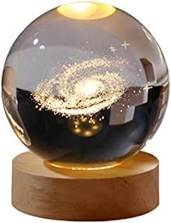 Yarngi дрвена тркалезна светла светлечка креативна кристална топка ноќен украс стаклен стаклен занаетчиски топки 6cmroundball+7cmroundwoodnaturalightbasebasebase