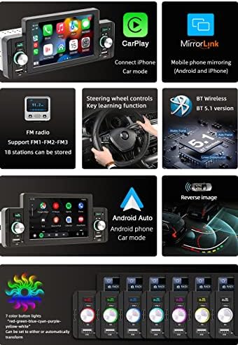 Polarlander 1 Din 5 Екран На Допир Bluetooth Автомобил Стерео Медиуми Приемник Apple CarPlayer Android Авто Автомобил Радио Со Поддршка