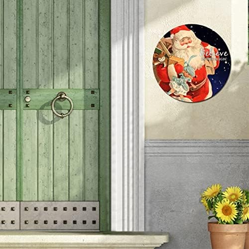 Дедо Мраз верувајте во магијата на Божиќниот гроздобер тркалезен метал знак плакета метална уметност отпечатоци знак 'рѓосан паб соба знак