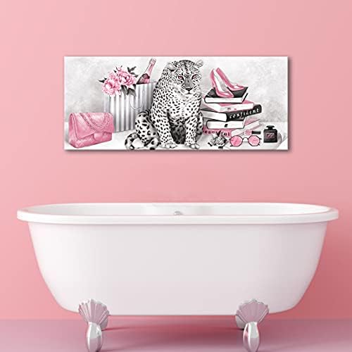 Калорморе големо розова мода леопард платно wallидна уметност отпечатоци глам чевли со високи потпетици книги постер giclee отпечатоци слика