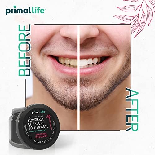 Primal Life Organics -Диритална уста за заби, активиран прашок за чистење на заби од јаглен, есенцијални масла, хидроксиапатит, каолин,