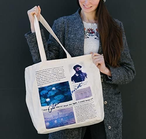Естетска торба за тота со торбички од платно со патент со патент -џебно џебно тота торби за жени шопинг