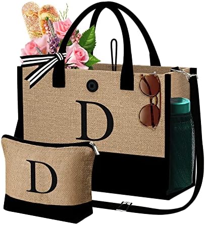 Yoolife Почетна торба со тота со џута со торба за шминка торба со џебови прилагодливи ленти за мајки за роденденски подароци