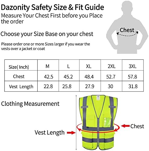Дазонит за безбедност на висока видливост со повеќе џебови и патент, 20 парчиња, L, рефлексивна лента за безбедност, безбедносна опрема, погодни