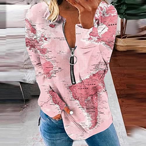 Хоксин кошули со долг ракав за жени блузи во боја на блузи врвови, облечени обични 1/2 поштенски v-neck pullover врвот лабава тунична маичка