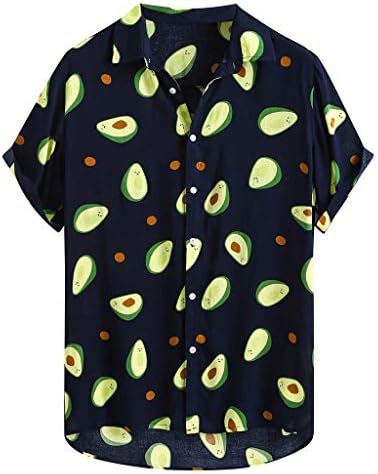 XXBR Обични хавајски кошули за мажи, лето копче за краток ракав надолу со кошула Смешно овошје печатење опуштено вклопување на врвовите