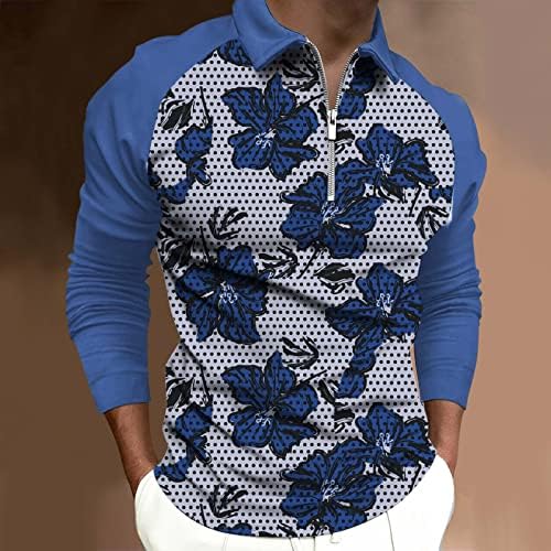 ZDDO 2022 Нови поло маици за мажи, поштенски врат со долг ракав, цветни пол -точки крпеници голф врвови за секојдневен дизајнер кошула