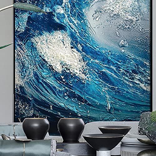 МКМКЛ 3Д Тридимензионално декоративно сликарство, црно алуминиумско врамено стакло wallидно сликарство со бранова шема, светло луксузна влезна
