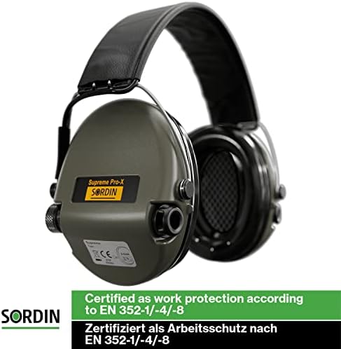 Sordin Supreme Pro X - Прилагодлива слух за заштита на слухот ушите со предводени светло и заптивки на гел - кожна лента за глава и зелени
