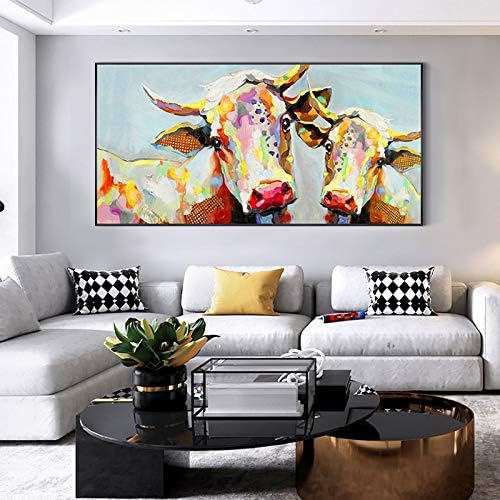 Сликарство на масло на платно Големо рачно насликано, апстрактно сликарство со масло од животинско кравјо на платно модерна голема големина wallидна