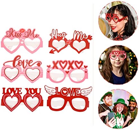 Pretyzoom 12 парчиња за очила на в Valentубените за очила за срцеви хартиени чаши за хартија за в Valentубезни штандови, смешни