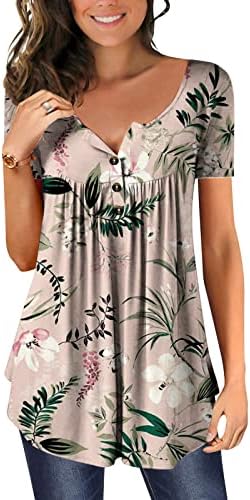 Женски летен есен лабава фит блуза 2023 трендовски кратки ракави памук против вратот графички салон врвен маица за дами 6f