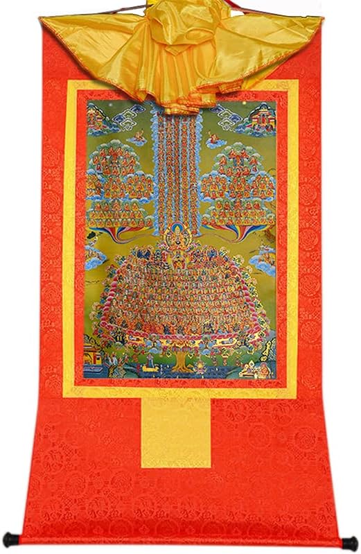 Ганданра конверзија на Је Цонгхапа, тибетски Танга сликарска уметност, будистичка брокада на Танга, таписерија на Буда со свиток