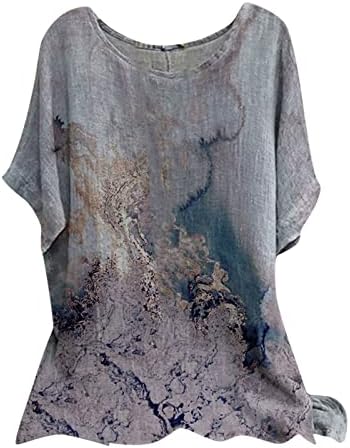 НАДМОЌНИ Жени Мода Лето 2022 Круг Вратот Пуловер Печатени Краток Ракав Врвот Блуза