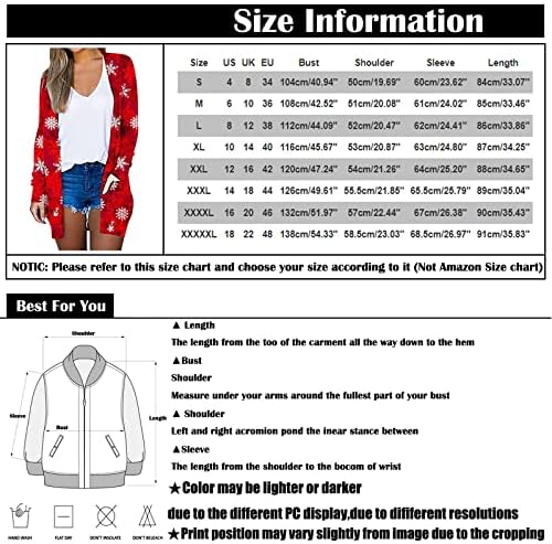 Божиќен кардиган за жени, 2022 плус големина Обичен моден лесен отворен предни џемпери Jakекетс врвови