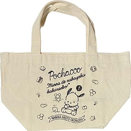 Eitai T029 Sanrio Pochacco Cute Mini Tote Tagn, торба за купување, кујна за намирници за еднократна употреба, 12,9 во 7,4 фунти во 5,1 ×