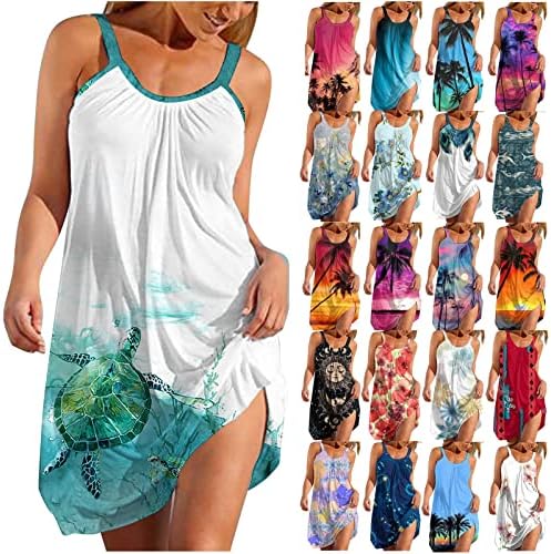 Летните фустани на jielayou за жени плажа бохо цветни печатени печати преголема плус големина на екипажот без ракави фустан за одмор