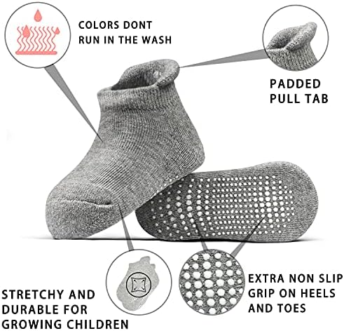 Чорапи на мали деца што не се лизгаат 12 пара, новороденче бебе деца зафаќаат чорапи за момчиња девојки анти-лизгачки чорапи на глуждот